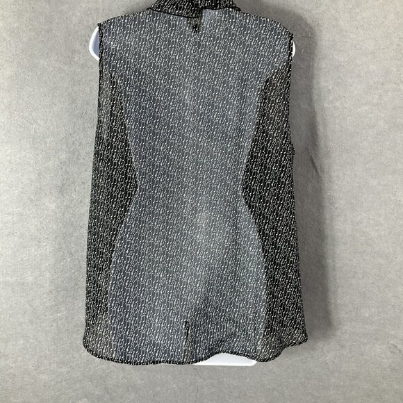 Cabi Blouse Womens Sz XL Black Music Notes Button Up Top Sleeveless Sheer Artsy - Picture 2 of 9